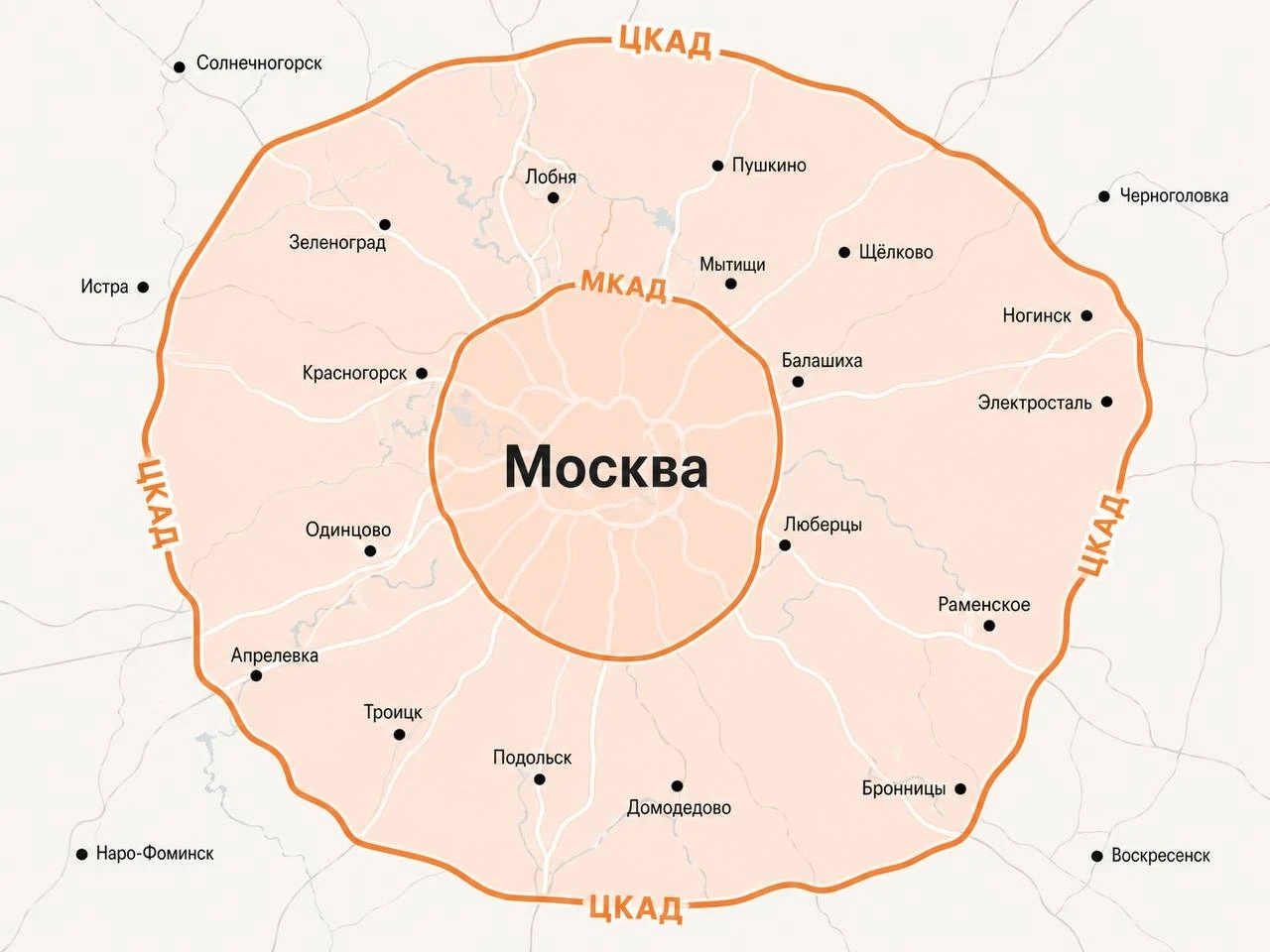 Карта зоны обслуживания — Москва и МО в пределах ЦКАД